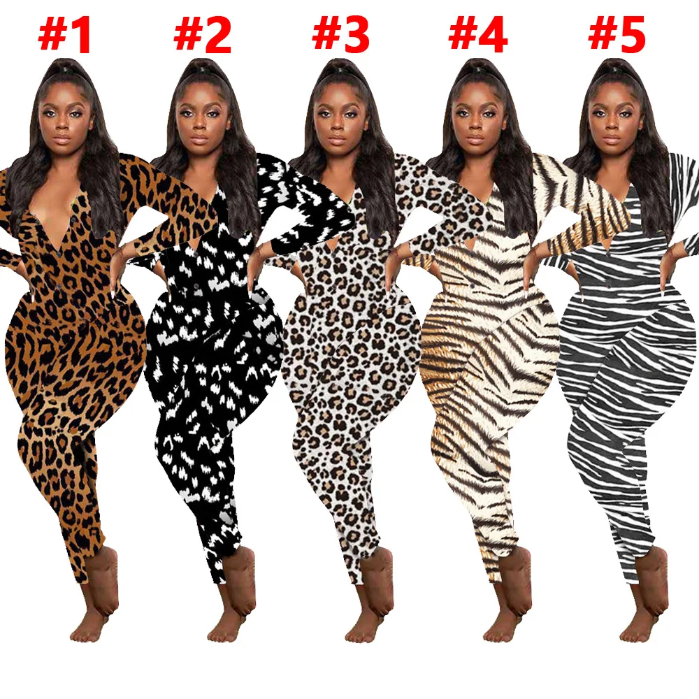 

Leopard Print Winter Sexy Bodycon Jumpsuit Onesie Women Romper One pc Pajamas Outift Elastic Long Sleeve Ladies Jumpsuit Female