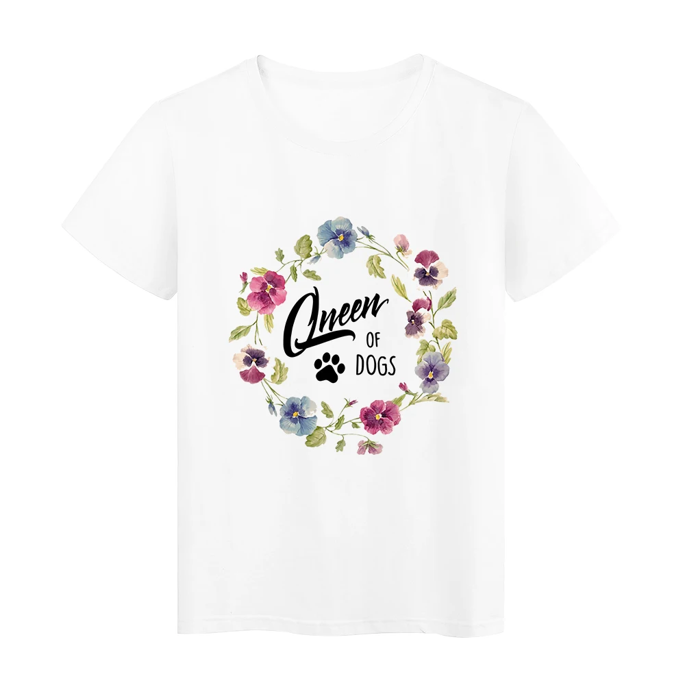 

Queen of Dogs Aesthetic Lady Tshirt Dog Footprint Flower Vogue European style Tops Tees Summer Women Shirt Short Sleeve