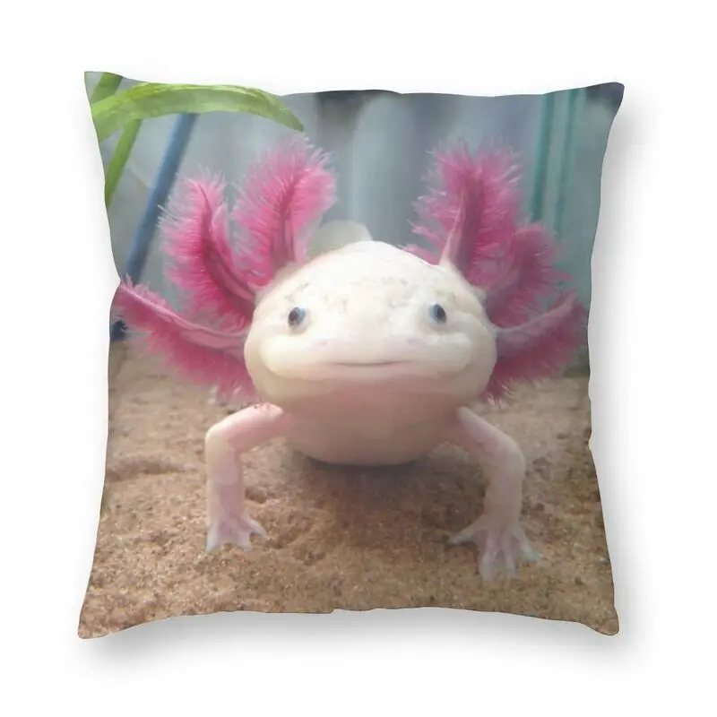 

Smiling Leucistic Axolotl Throw Pillow Covers Decor Home Luxury Salamander Animal Cushion Decoration Salon Square Pillowcase