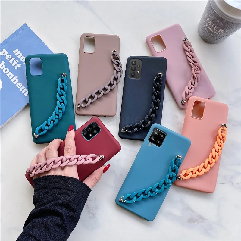 Silicone Bracelet Chain Case On For Samsung Galaxy A72 A52 A32 4G A42 A12 5G A51 A71 A41 A31 Soft Fitted Phone Case Back Cover