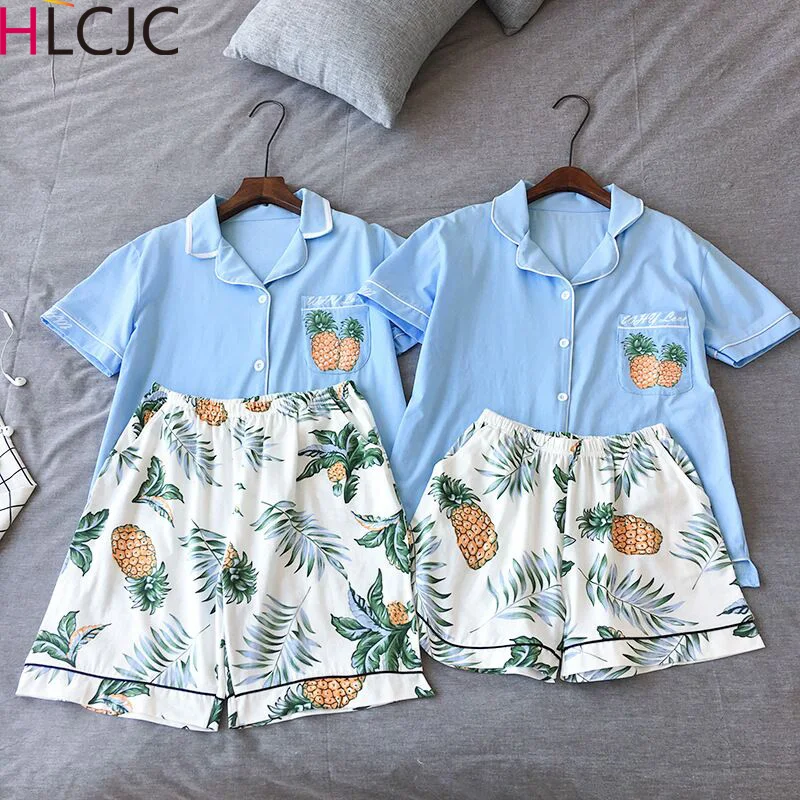 Домашняя одежда летняя Пижама свободные мужские стильные парные пижамы комплект