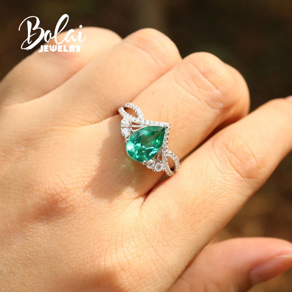 Bolaijewelry, созданное зеленое Изумрудное кольцо овальное 6*8 мм из стерлингового серебра 925 пробы, хорошее ювелирное изделие для женщин, лучший подарок