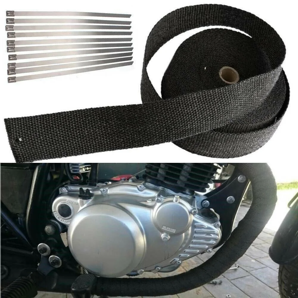 

10M Motorcycle Exhaust Manifold Downpipe Thermal Heat Wrap Insulation Roll Tape New