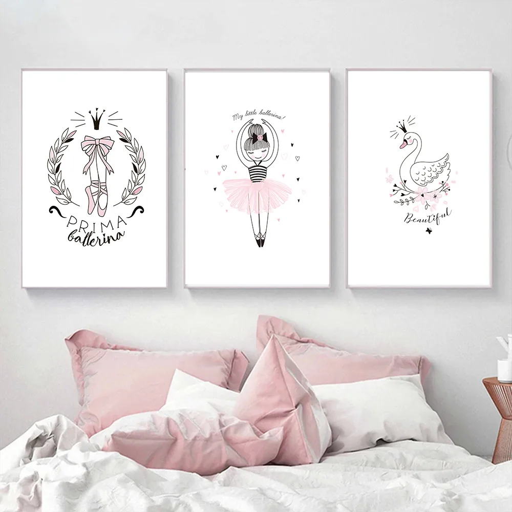 

Nordic Ballerina Girls Art Poster Toe Shoe Nursery Wall Art Canvas Painting Swan Princess Print Picture Baby Kids Room Decor