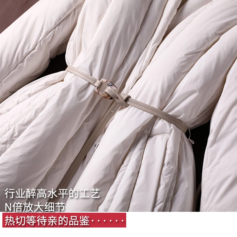 SHUCHAN Thick Duck Down Jacket Women Covered Button Design Long Winter Jacket and Coat Women 90% White Duck Down High Street