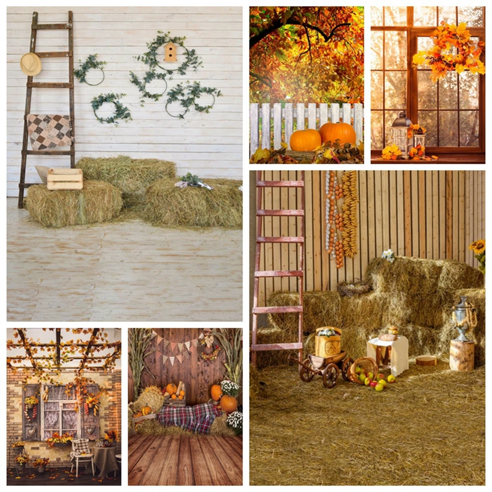 Фон для фотосъемки новорожденных Осенняя ферма Тыква сарай склад сено День