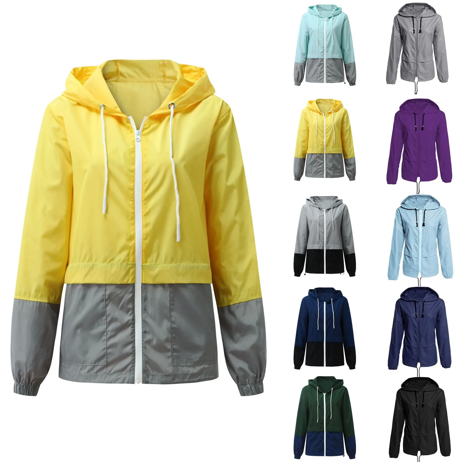 

Women Solid Splice Long Sleeve Pocket Trench Patchwork Fashion Outerwear Loose Waterproof Windbreaker Coats Vintage Clothes 2021