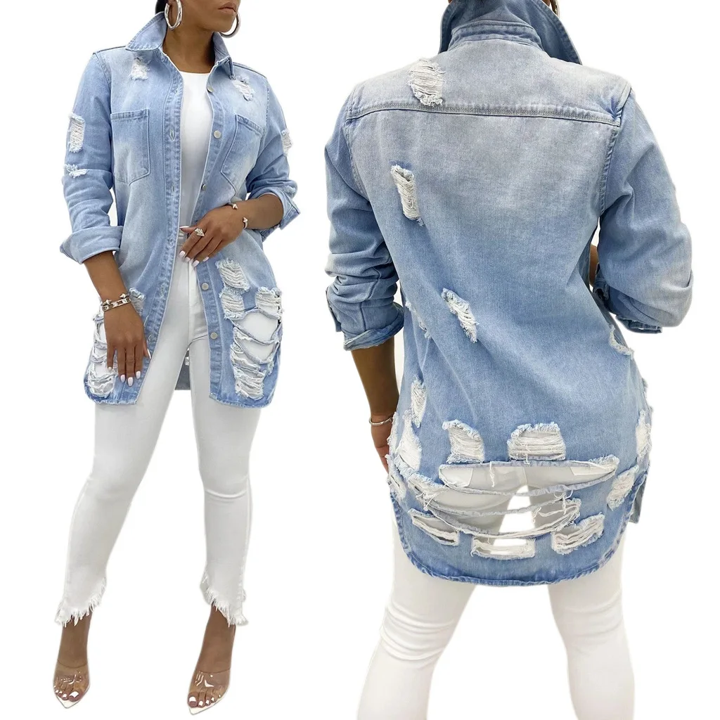 

2021 denim women's clothing European and American new fashion casual women's denim jacket women