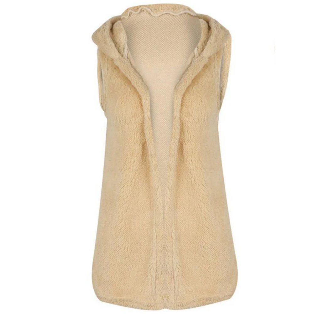 YUANSHU осенний Однотонный женский жилет из искусственного меха свободный открытый стежок С Капюшоном Повседневный теплый жилет без рукавов Верхняя одежда плюс размер