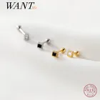 Женские Геометрические серьги WANTME, маленькие серьги-гвоздики из серебра 925 пробы с бусинами из белого и черного циркония, корейские украшения для вечеринок, подарок