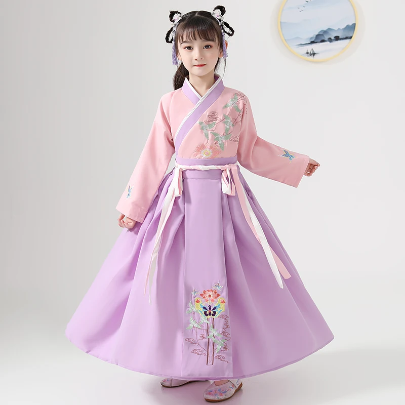Костюм Тан ханьфу Новогодняя одежда для девочек китайский традиционный костюм