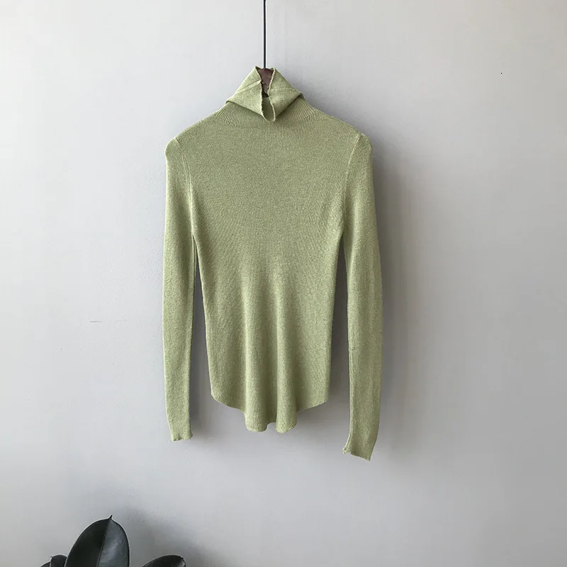 Mooirue, зима, женский свитер Харадзюку, высокий ворот, тонкий, вязанный, эластичный, пуловеры для женщин, зеленый, белый, топы - Цвет: ButterGuolu