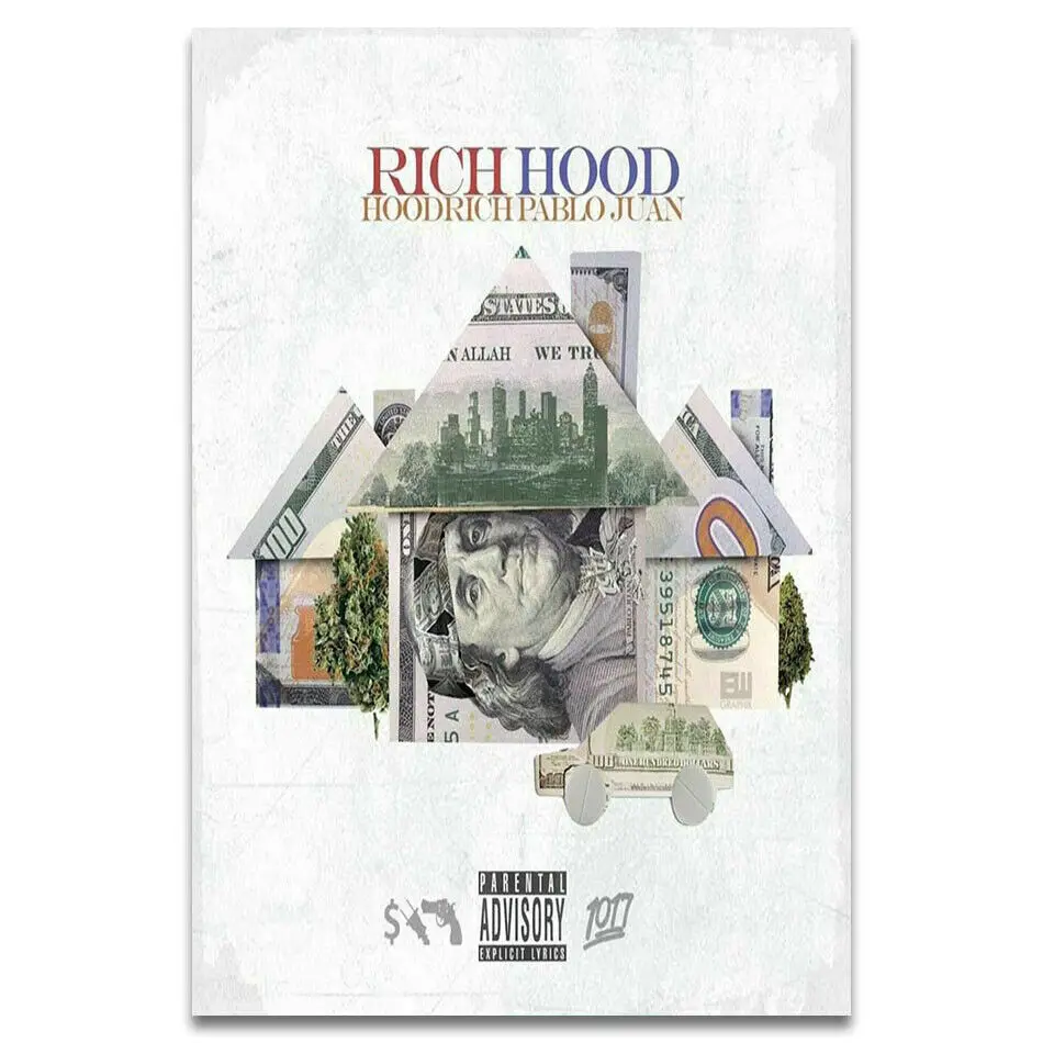 Hoodrich Pablo Juan богатый капюшон 2018 рэп альбом шелковой ткани настенный