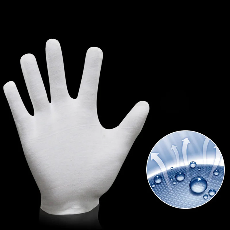Хлопковые белые мягкие перчатки 12 пар защита рук для работы и обработки