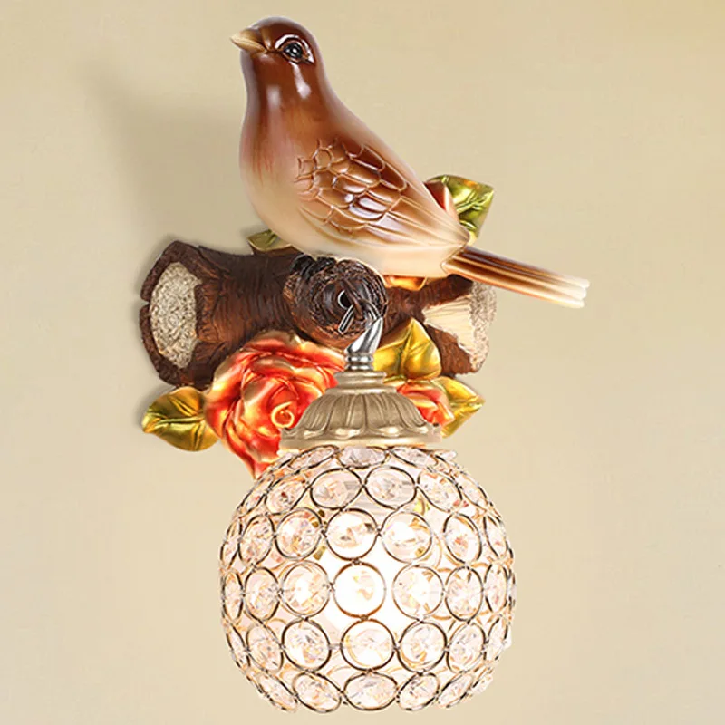 Европейская полимерная цветная настенная лампа с птицами настенный светильник