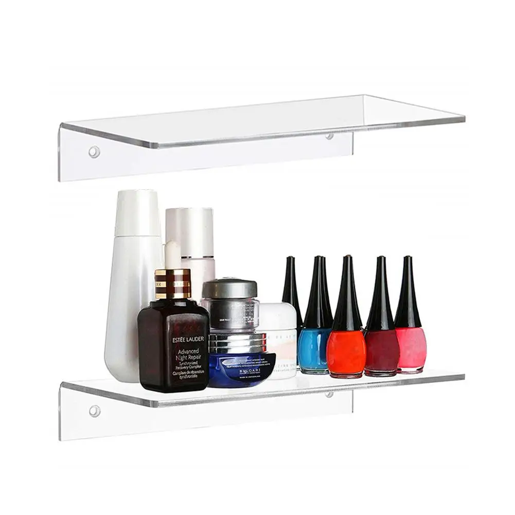 

2 Packs-12 Inch Contemporary Clear Acrylic Floating Shelf Wall Mounted Display Organizer Cosmetic Storage Rack Bathroom Shelf