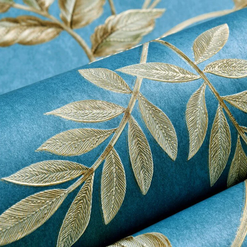 American country retro nostalgic non-woven fabric 3d three-dimensional low price blue mosaic wallpaper living room bedroom |