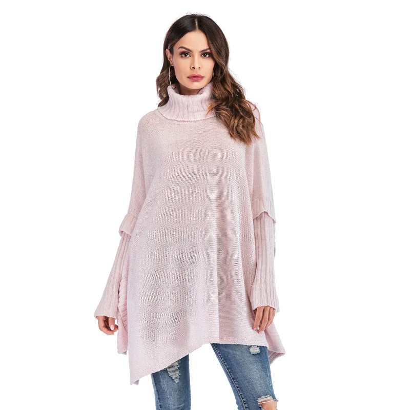 Autumn and Winter Women's Sweater Fashion Large Size Loose Bat Sleeve Turtleneck Pullovers Lady Oversized Knitted W1799 | Женская