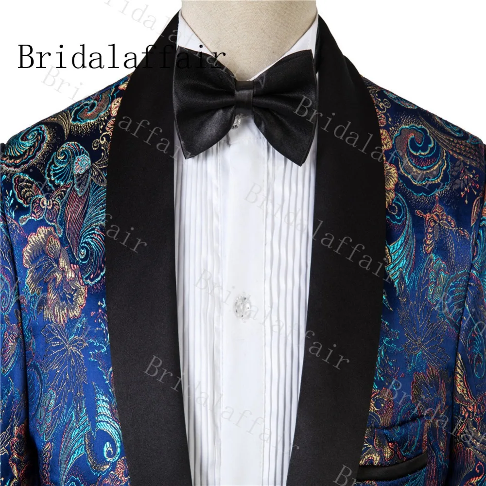 Bridalaffair Зимний костюм для жениха, джентльменский шаль с отворотом, приталенный темно-синий костюм с красочным пиджаком