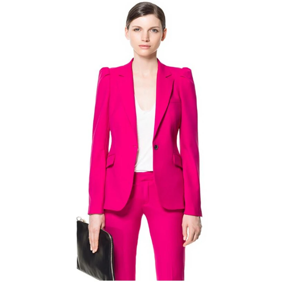 

New Fuchsia Women Suits Business Pant Suits Women Summer Business Suits Female Formal Work Wear 2 Piece Female Trouser Suits