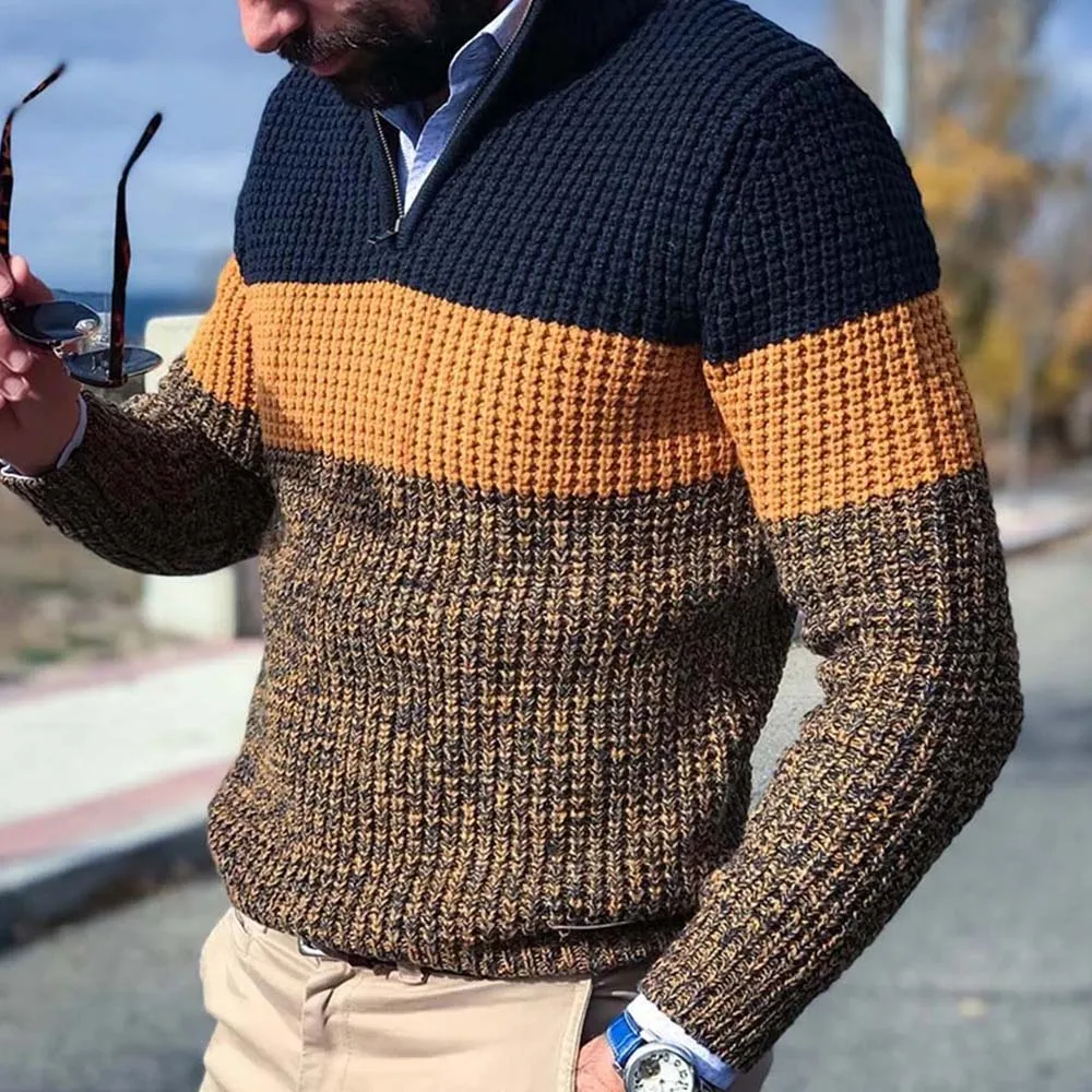 

Color Bock Men Knitted Sweater Autumn Winter Warm Pullover Jumper Plus Size Long Sleeve Casual Oversize Man Knitwear Tops 2020