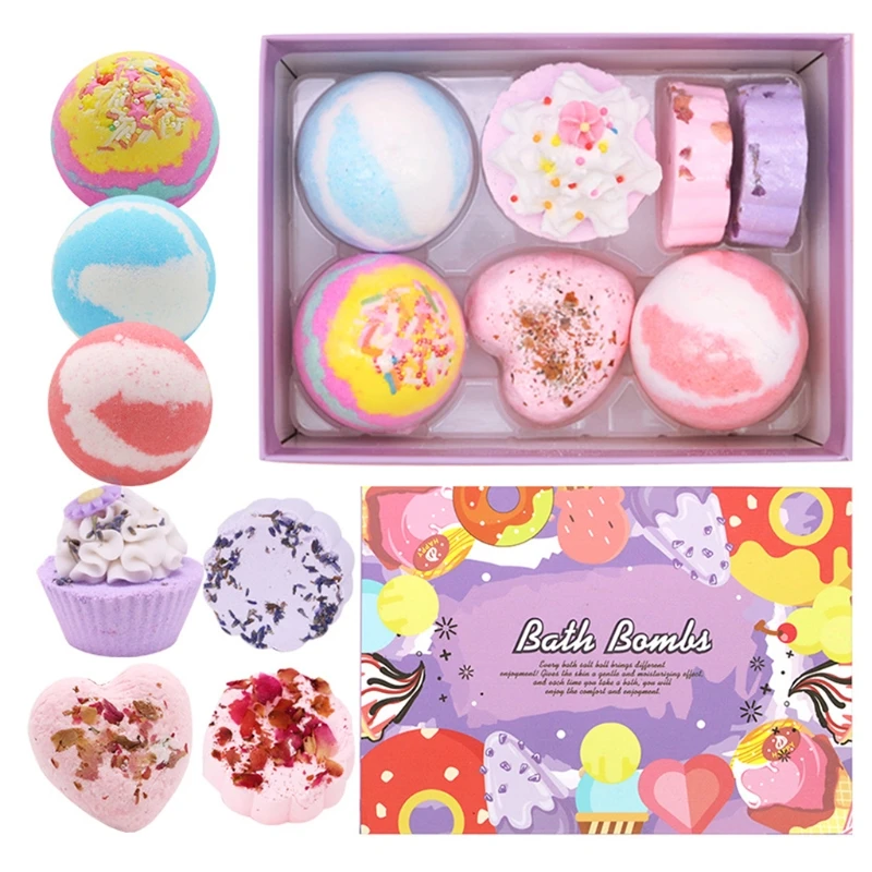 

7Pcs Special Shape Bath Bombs Gift Set with Essential Oils Spa Bubble for Women R3MF