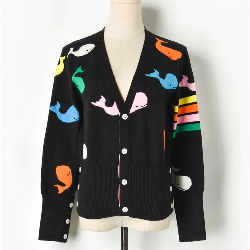 Женский жаккардовый кардиган роскошный брендовый дизайнерский вязаный свитер