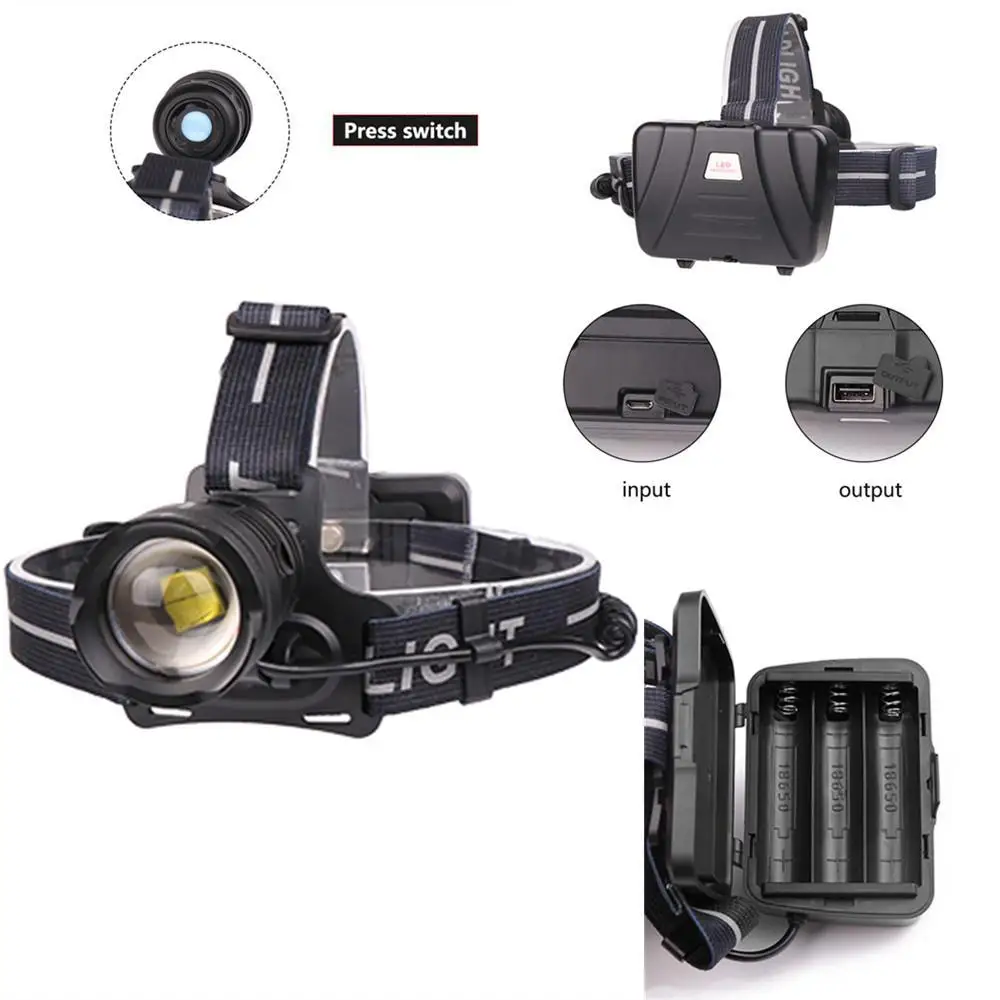 

XHP70 зарядка через USB сильный светильник светодиодный головной светильник телескопический зум-объектив с Рыбалка светильник