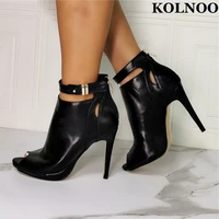 kolnoo new hot womens high heels pumps faux leather peep toe ankle strap xmas party dress shoes evening club fashion court shoes