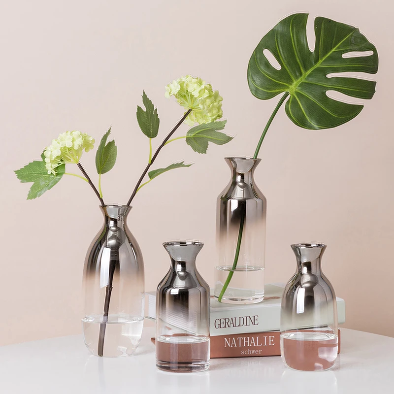 Скандинавская стеклянная ваза серебряный градиент сушеный скандинавский цветок