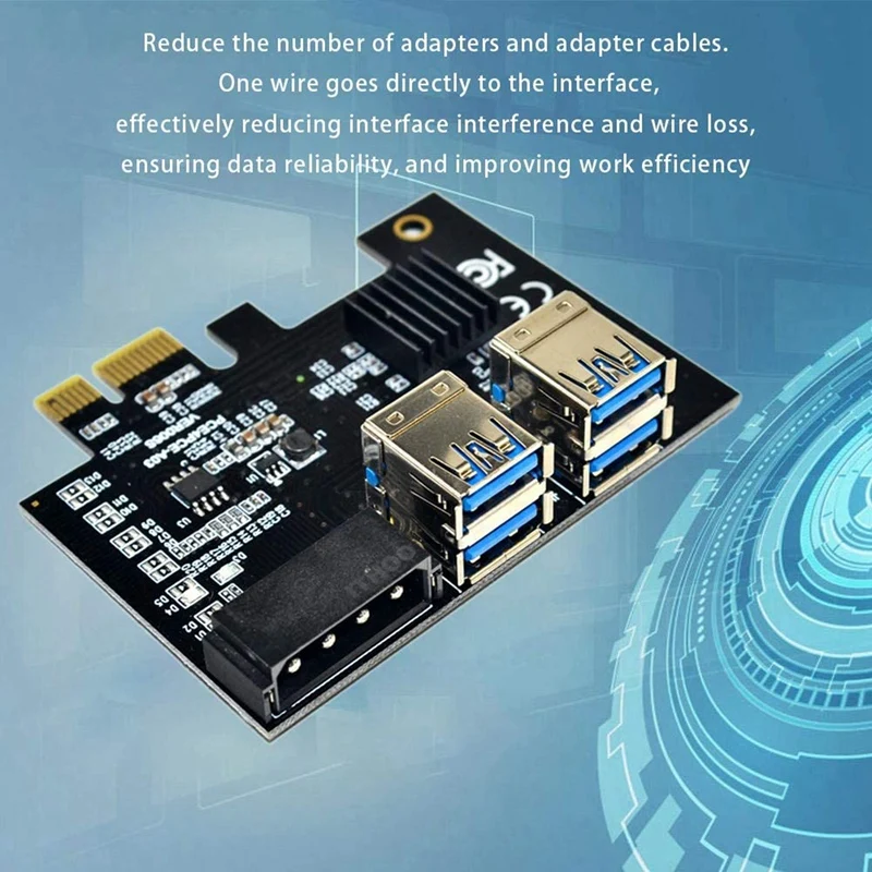 Райзер-карта PCI-E от 1 до 4 1X 16X 4-портовая двухслойная Плата расширения USB3.0 для