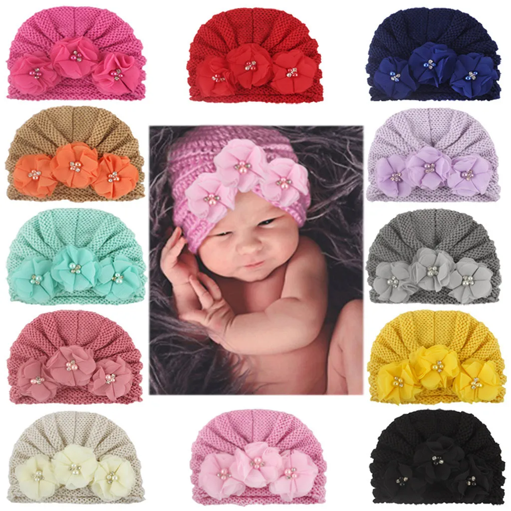 ARLONEET Newborn Baby Boy Girl Knitted Bead Turban Hat Hair Band Beanie Headwear Cap Sets with pom baby beanie | Детская одежда и