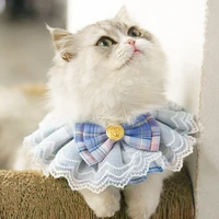 7colors plaid ribbon dog bowtie organza cotton gauze dog necklace bibs cat accessories special kitten pet products