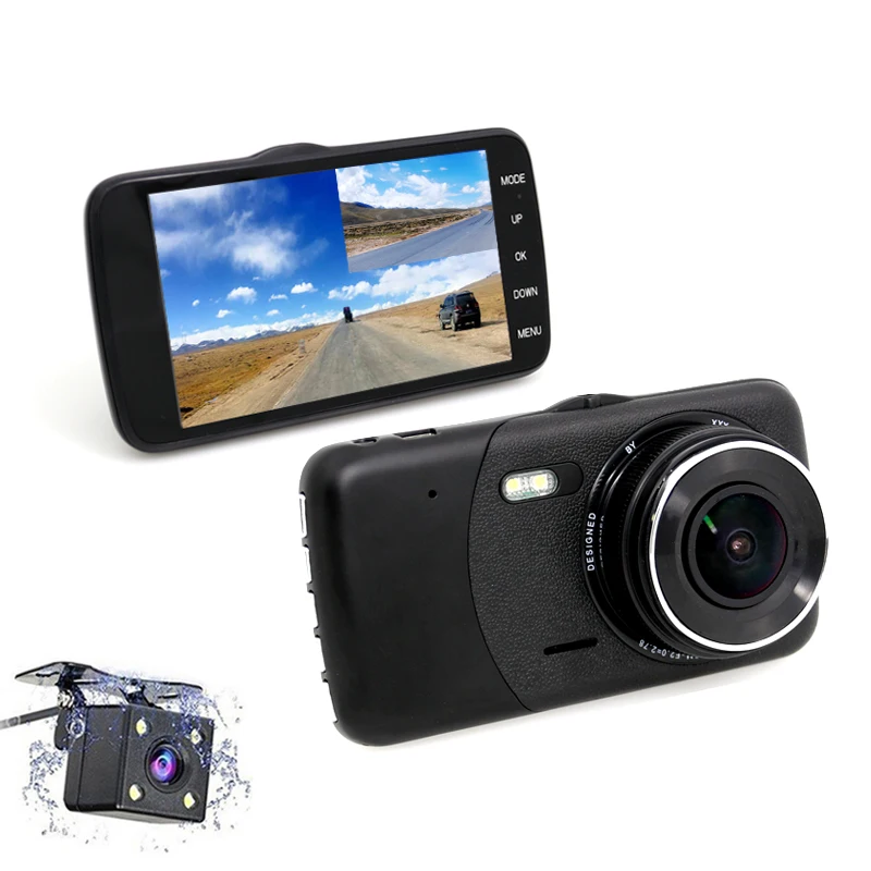 

Автомобильный видеорегистратор, 4 дюйма, IPS FHD1080P, камера ночного видения, автомобильная камера с двойным объективом