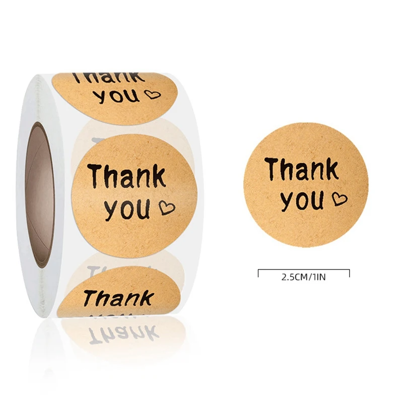 

500pcs/roll Round Kraft Paper Thank you stickers Handmade Package Envelope Seal Labels Stationery stickers Heart Thanks Shopping