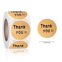 500pcsroll round kraft paper thank you stickers handmade package envelope seal labels stationery stickers heart thanks shopping