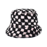 bucket hat women fluffy panama autumn winter warm plaid casual holiday outdoor accessory for young lady