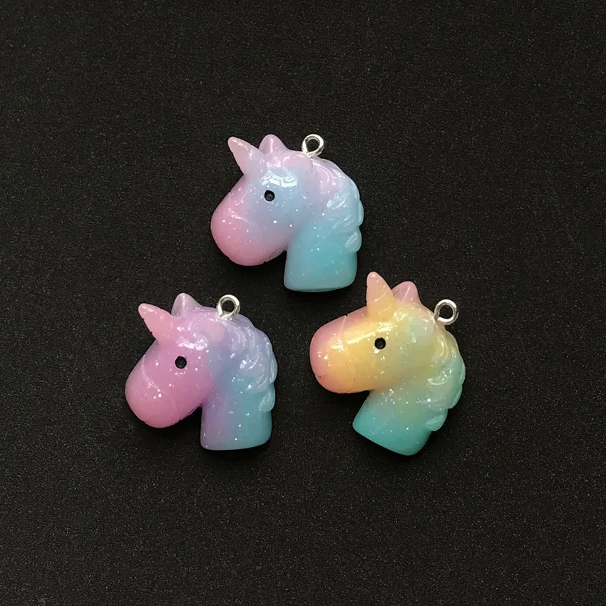 

10pcs 32mm*25mm Cute Multicolor Resin Flatback Unicorn charms For Necklace Keychain Pendant DIY Making Accessories
