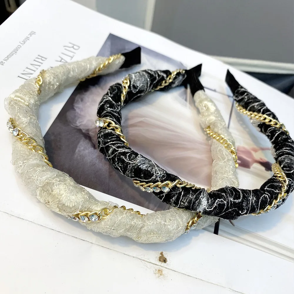 

Lystrfac 2020 New Fashion Chain Rhinestone Headband for Women Hair Loop Korean Design Wild Padded Hairband Hair Accessories