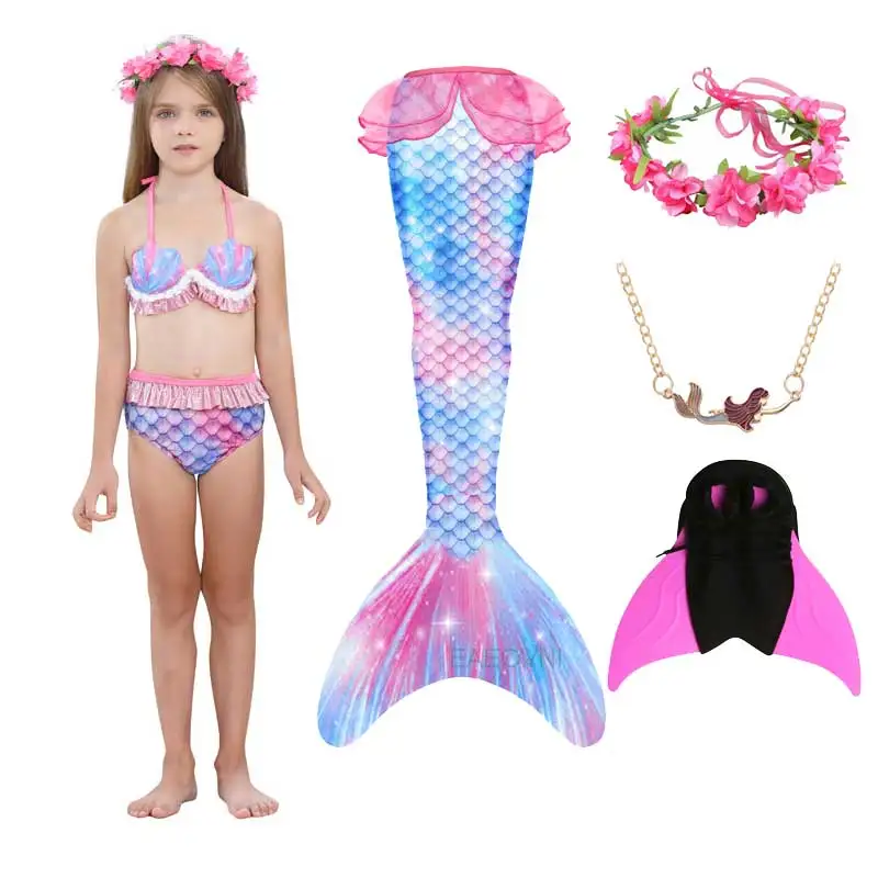 Новое платье для девочек плавания с хвостом русалки Косплей блеск рыбы бикини