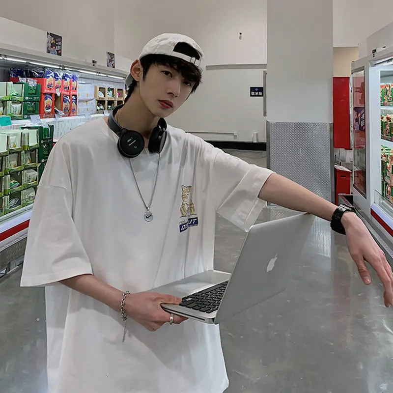 Privathinker Cat Cartoon Graphic Men Tshirt Casual Baggy Short Sleeve T-shirt Japanese Style Oversized T Shirt Men's Clothing