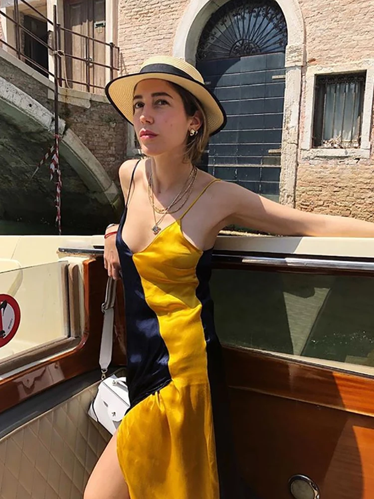 

Частные банкетные вечерние два Цвет лоскутное нерегулярные тонкий ремень Разделение богини платье