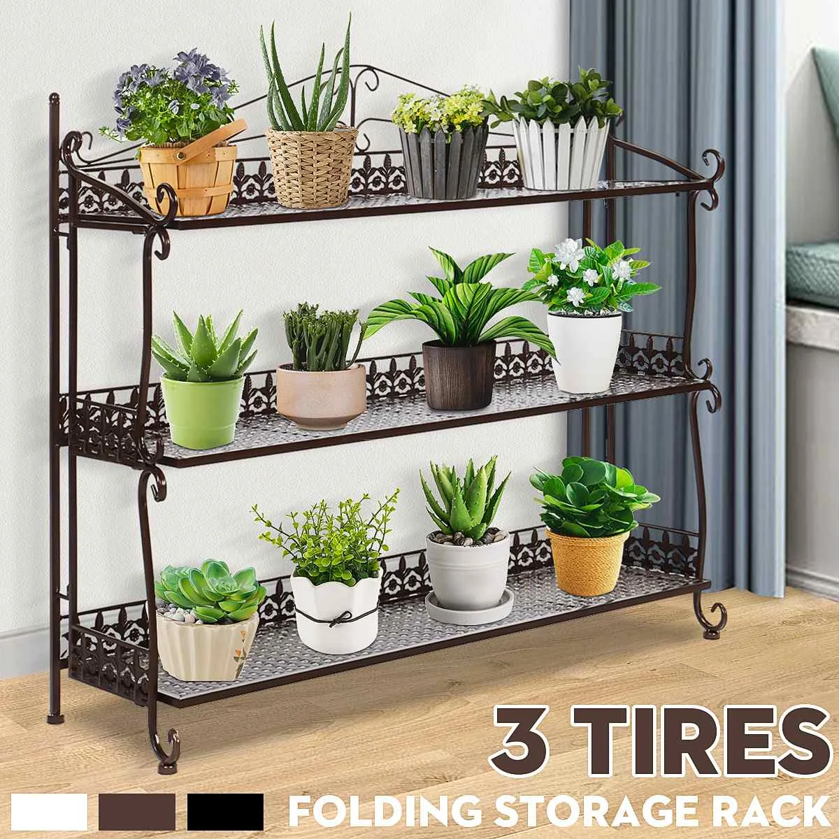 

3 Tiers Household Wrought Iron Multi-layer Plant stand With Four Sides Of Fence Rack Balcony Indoor Garden Flower Pot Shelf