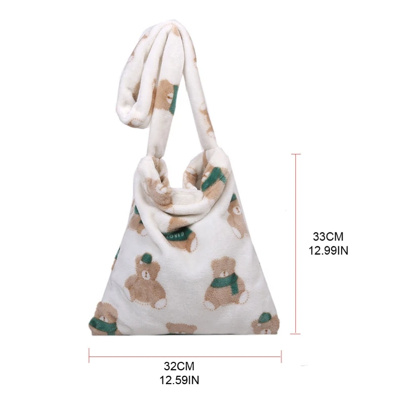 

066F Bear Printed Women Plush Handbags Shoulder Bag Crossbody Purse Shopping Bag