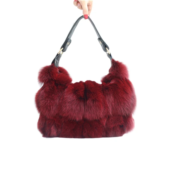 Wine Red IANLAN повседневные сумки на плечо из меха серебристой лисы для женщин, сумка из искусственной кожи с ручкой из натурального меха IL00545 - Цвет: Wine Red