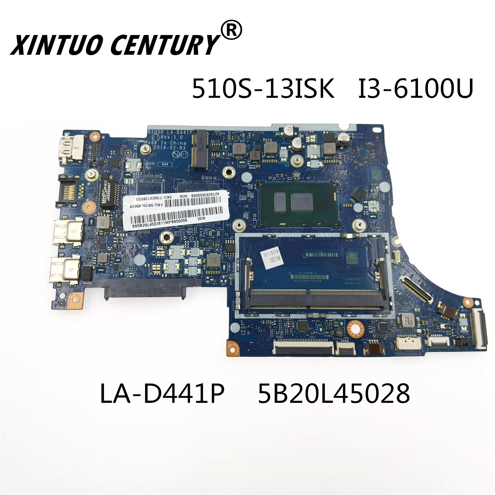 

LA-D441P 5B20L45028 motherboard is suitable For Lenovo 510S-13ISK notebook motherboard CPU I3-6100U DDR4 100% test work