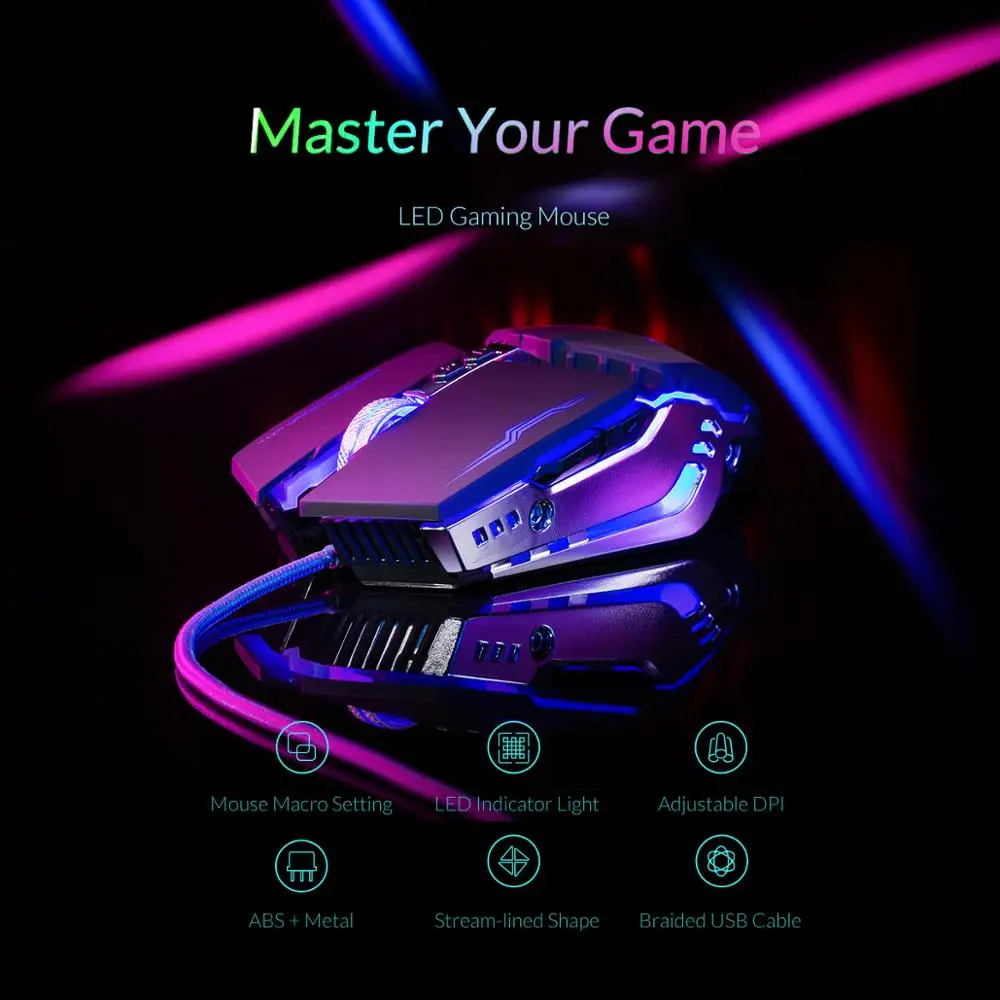 Проводная игровая мышь ORICO с 7 кнопками регулируемая 3200 4 DPI светодиодный USB