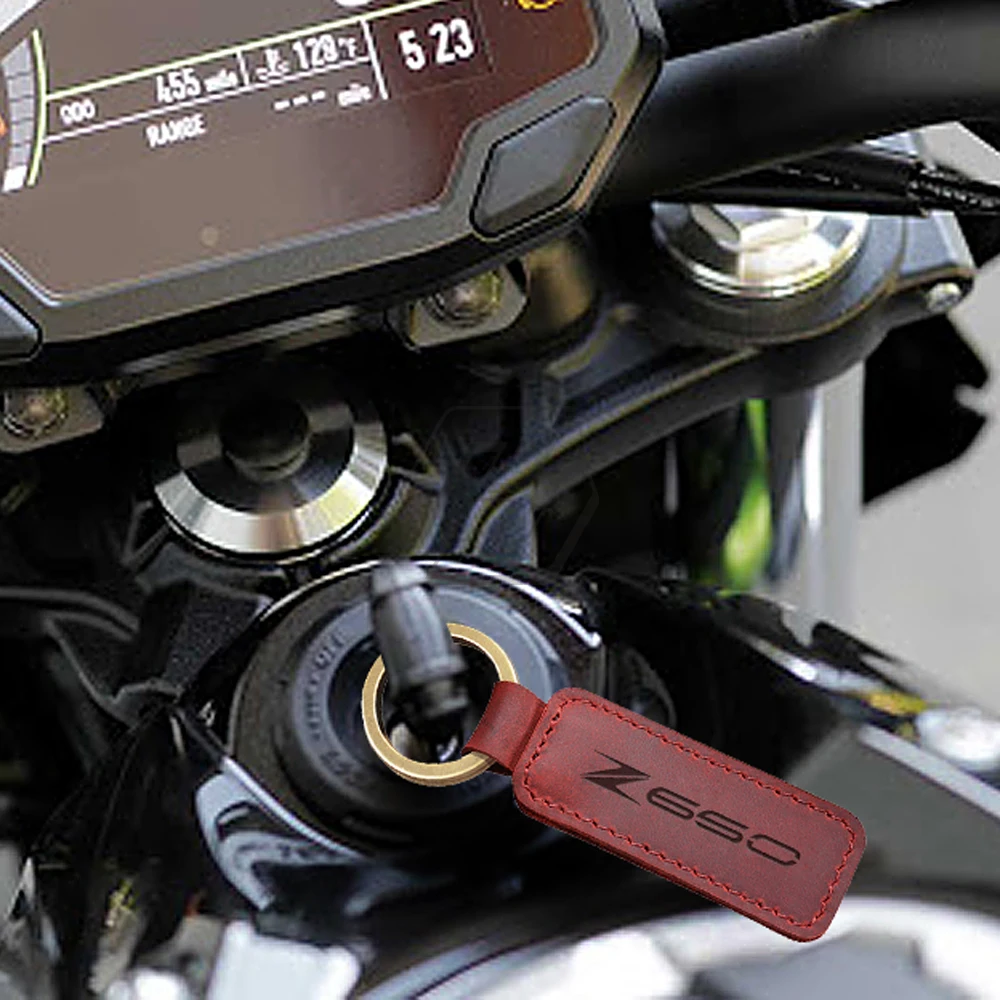 

For Kawasaki Z650 From 2017 Motorcycle Keychain Cowhide Key Ring