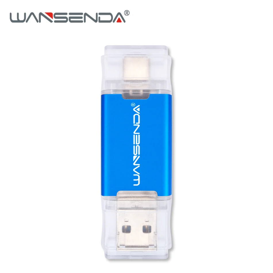 Синий WANSENDA 2 в 1 TYPE-C USB3.0 USB флеш-накопители 256 ГБ 128 Гб 64 ГБ 32 ГБ 16 ГБ флеш-накопитель для Android/PC Внешний usb-накопитель - Цвет: Синий
