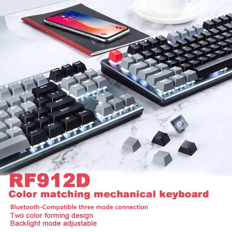 87 keys mechanical keyboard backlit wireless bluetooth compatible rechargeable gaming keyboard for laptop tablet rf912d free global shipping